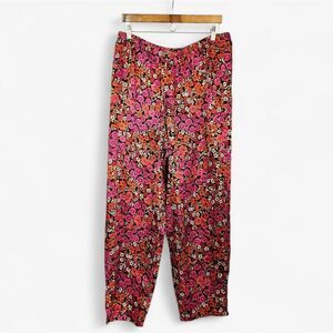 California Dynasty Floral Flowy Relaxed Fit Satin Lounge Sleep Pajama Pants 1X